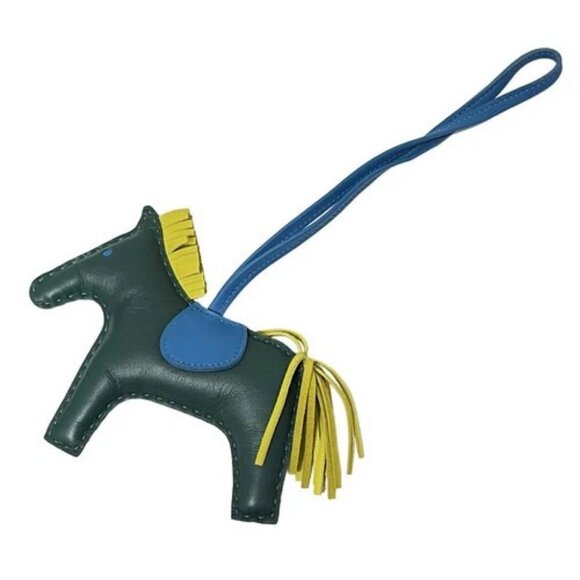HERMES Accessories - HERMES Rodeo Charm MM - Malachite Lime Blue Zanzibar Agneau Milo None Bag Charm